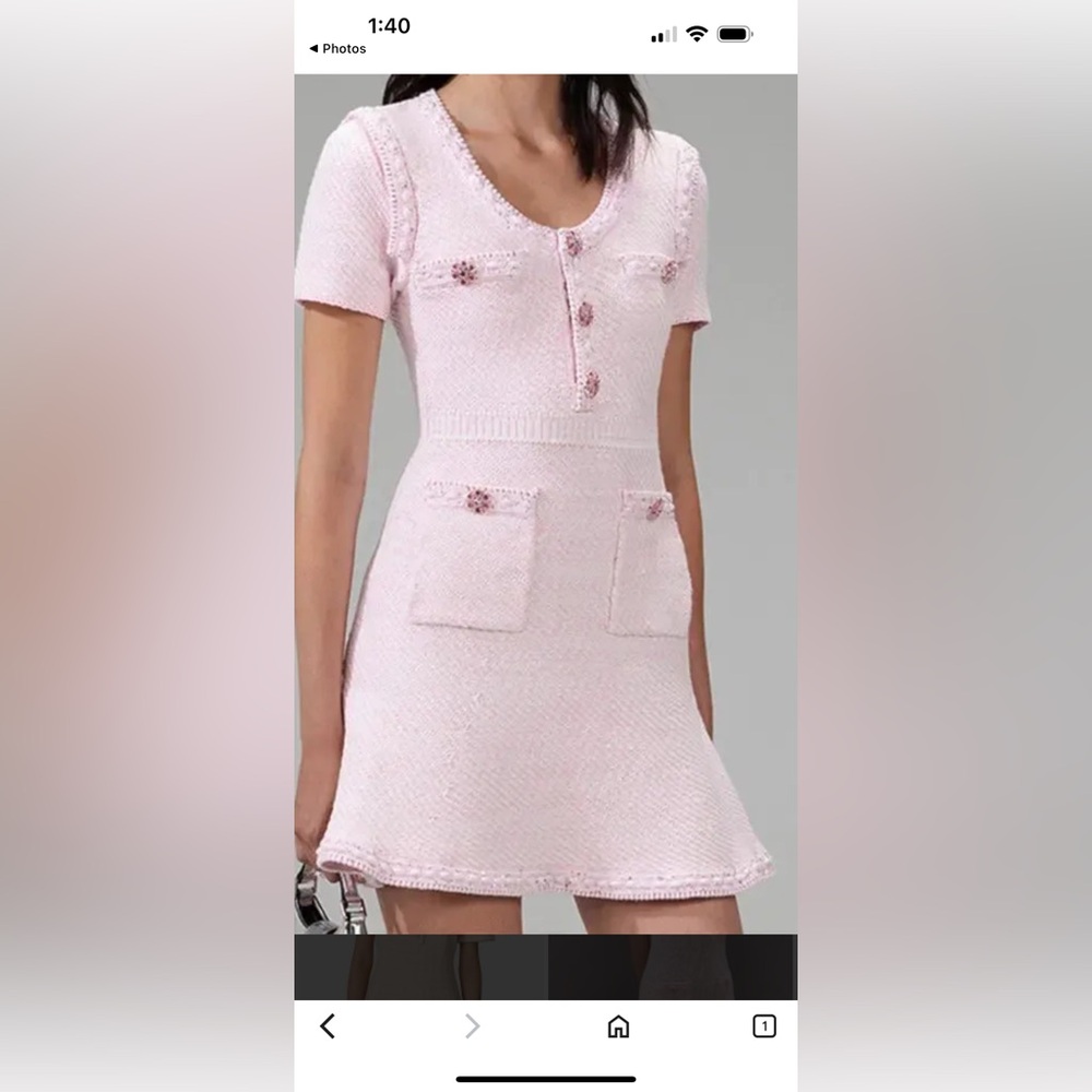 Self-Portrait Pale Pink Knit A-Line Dress - Picture 3 of 11